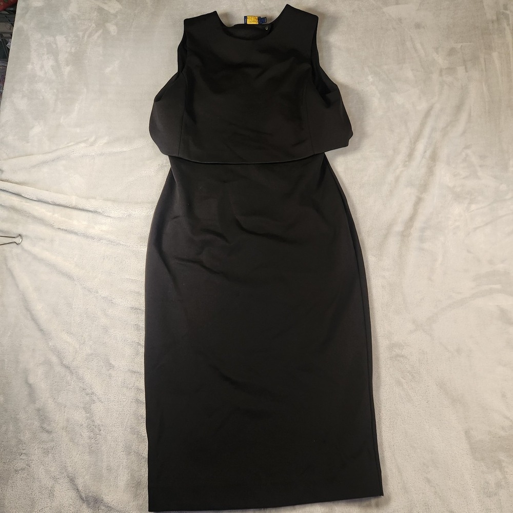 Polo‎ Ralph Lauren Popover Sheath Midi Dress Size 4 Black Classic